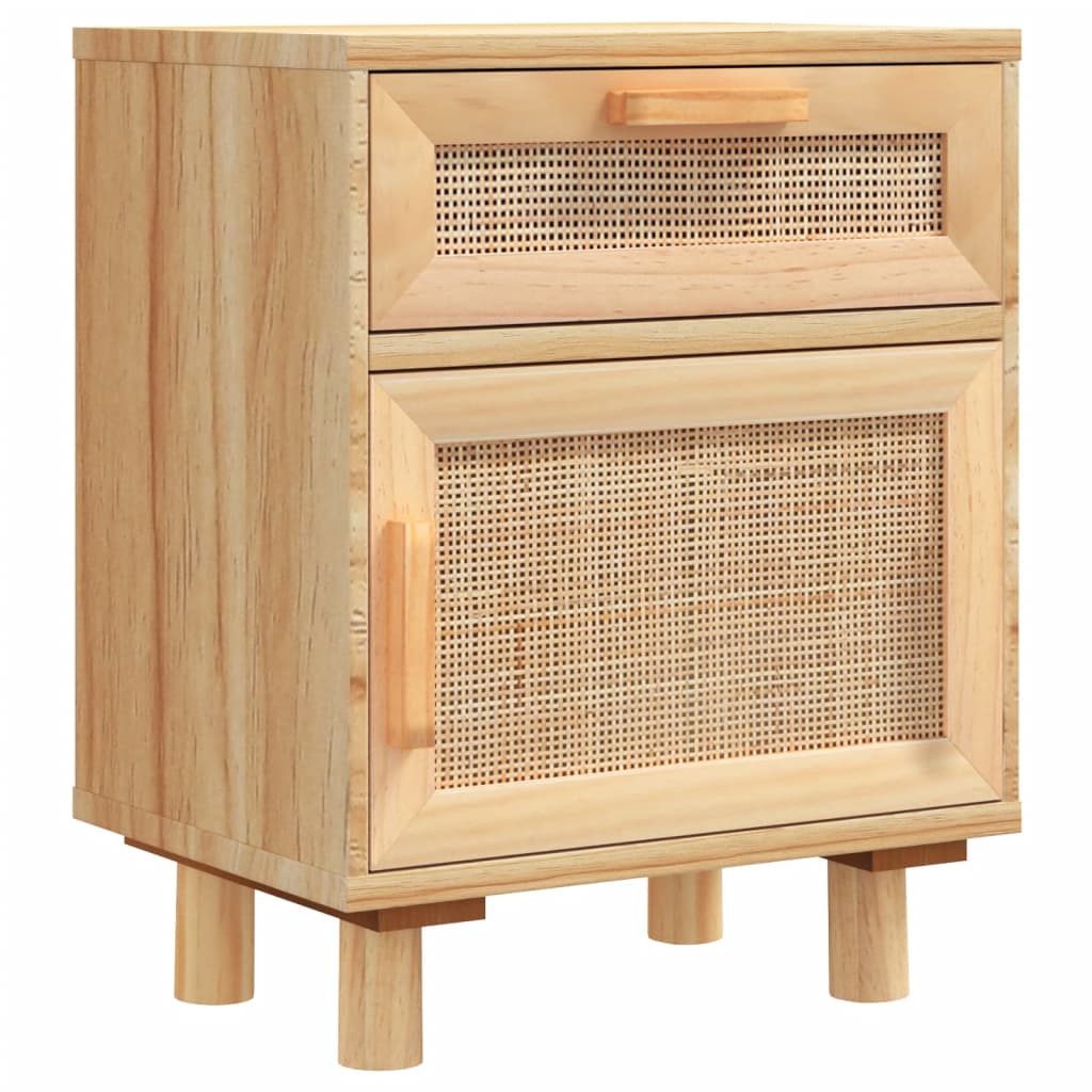 vidaXL Szafka nocna, brązowe, lite drewno sosnowe i naturalny rattan