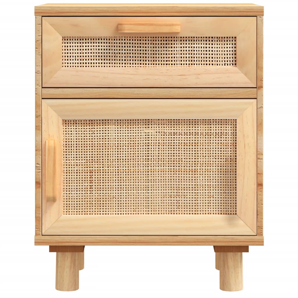 vidaXL Szafka nocna, brązowe, lite drewno sosnowe i naturalny rattan