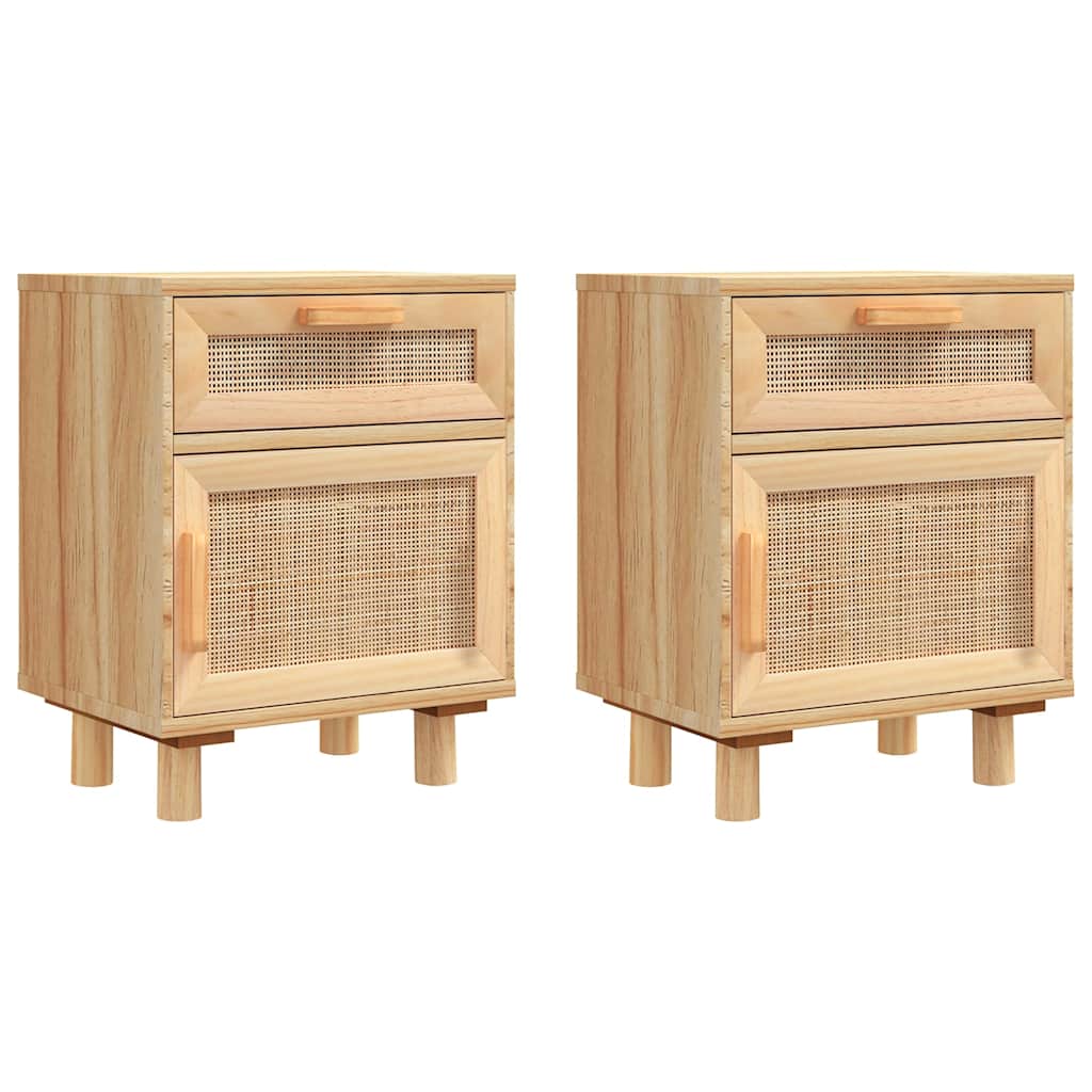 vidaXL Szafki nocne, 2 szt., brązowe, lite drewno sosnowe i rattan