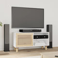 vidaXL Stolik pod TV, biały, 80x30x40 cm, drewno sosnowe i rattan