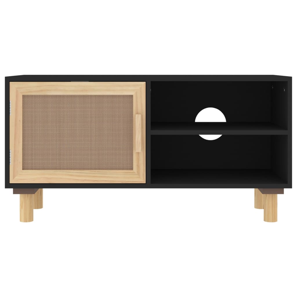 vidaXL Stolik pod TV, czarny, 80x30x40 cm, drewno sosnowe i rattan