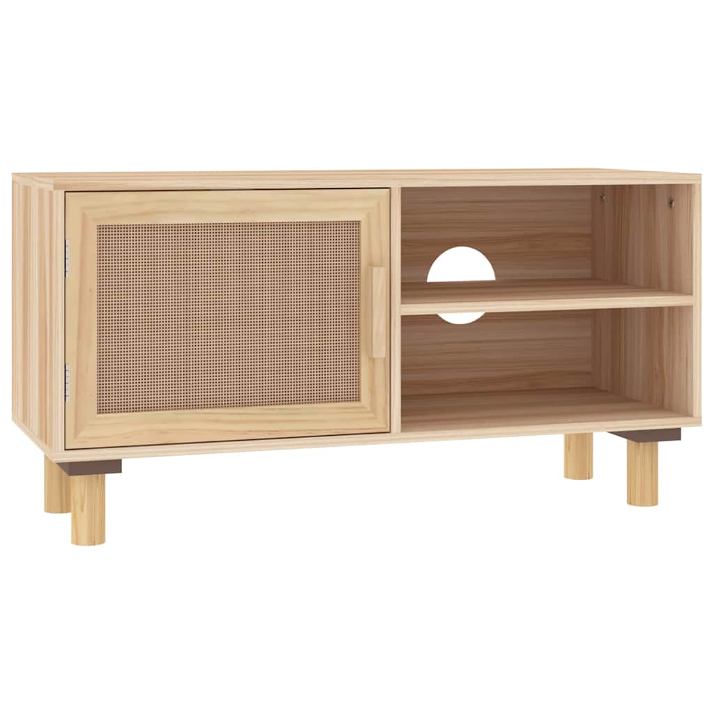 vidaXL Stolik pod TV, brązowy, 80x30x40 cm, drewno sosnowe i rattan