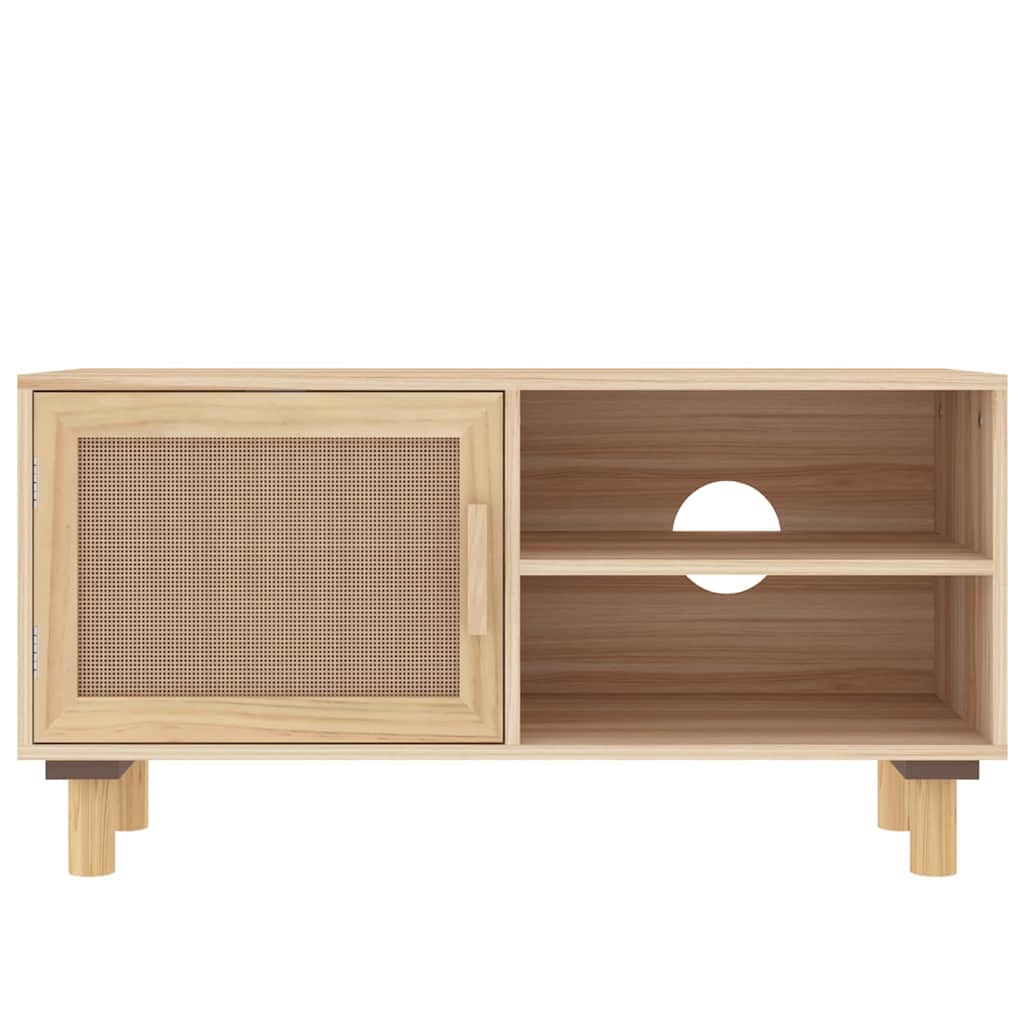 vidaXL Stolik pod TV, brązowy, 80x30x40 cm, drewno sosnowe i rattan