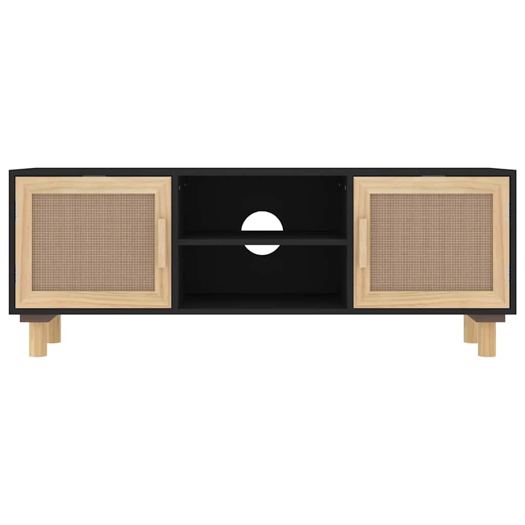 vidaXL Stolik pod TV, czarny, 105x30x40 cm, drewno sosnowe i rattan