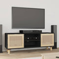 vidaXL Stolik pod TV, czarny, 105x30x40 cm, drewno sosnowe i rattan