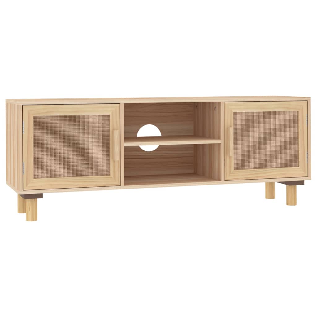 vidaXL Stolik pod TV, brązowy, 105x30x40 cm, drewno sosnowe i rattan