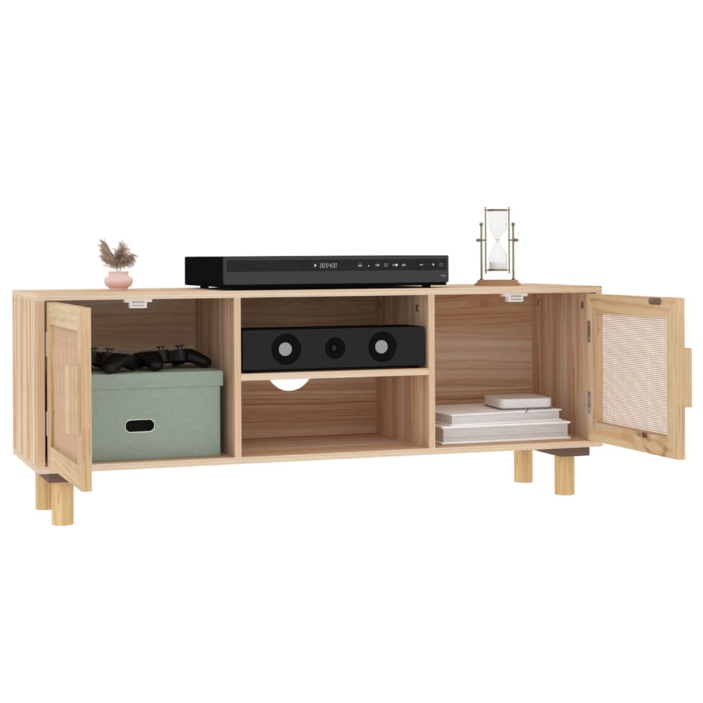 vidaXL Stolik pod TV, brązowy, 105x30x40 cm, drewno sosnowe i rattan