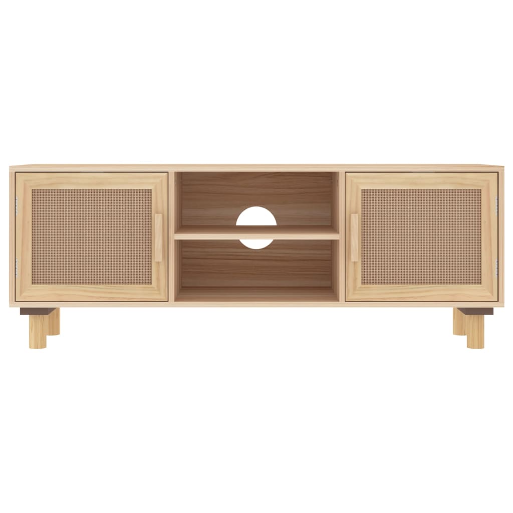 vidaXL Stolik pod TV, brązowy, 105x30x40 cm, drewno sosnowe i rattan