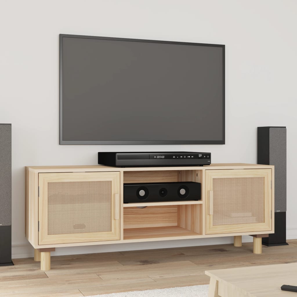 vidaXL Stolik pod TV, brązowy, 105x30x40 cm, drewno sosnowe i rattan