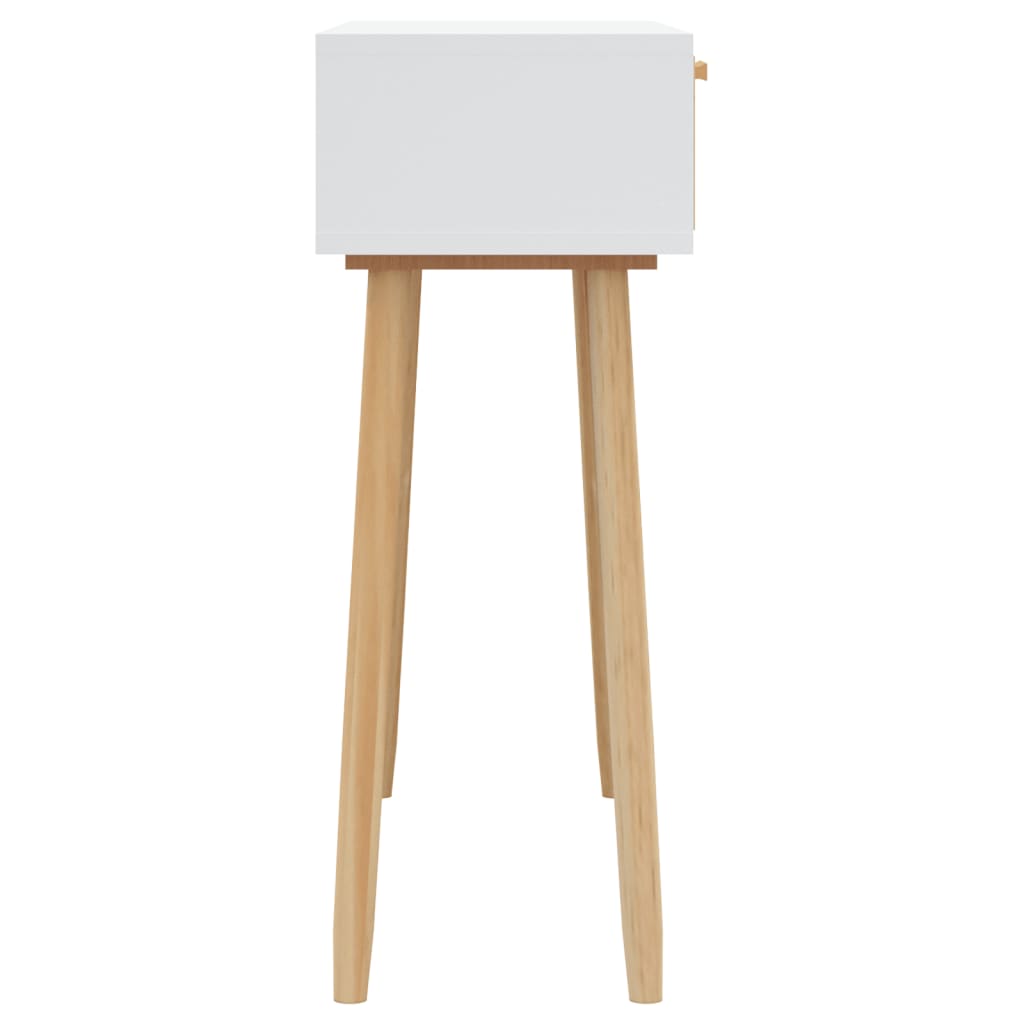 vidaXL Stolik konsolowy, biały, 80x30x75 cm, lita sosna i rattan