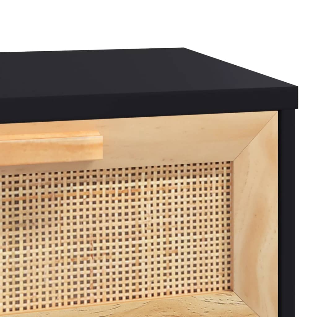 vidaXL Stolik konsolowy, czarny, 80x30x75 cm, lita sosna i rattan