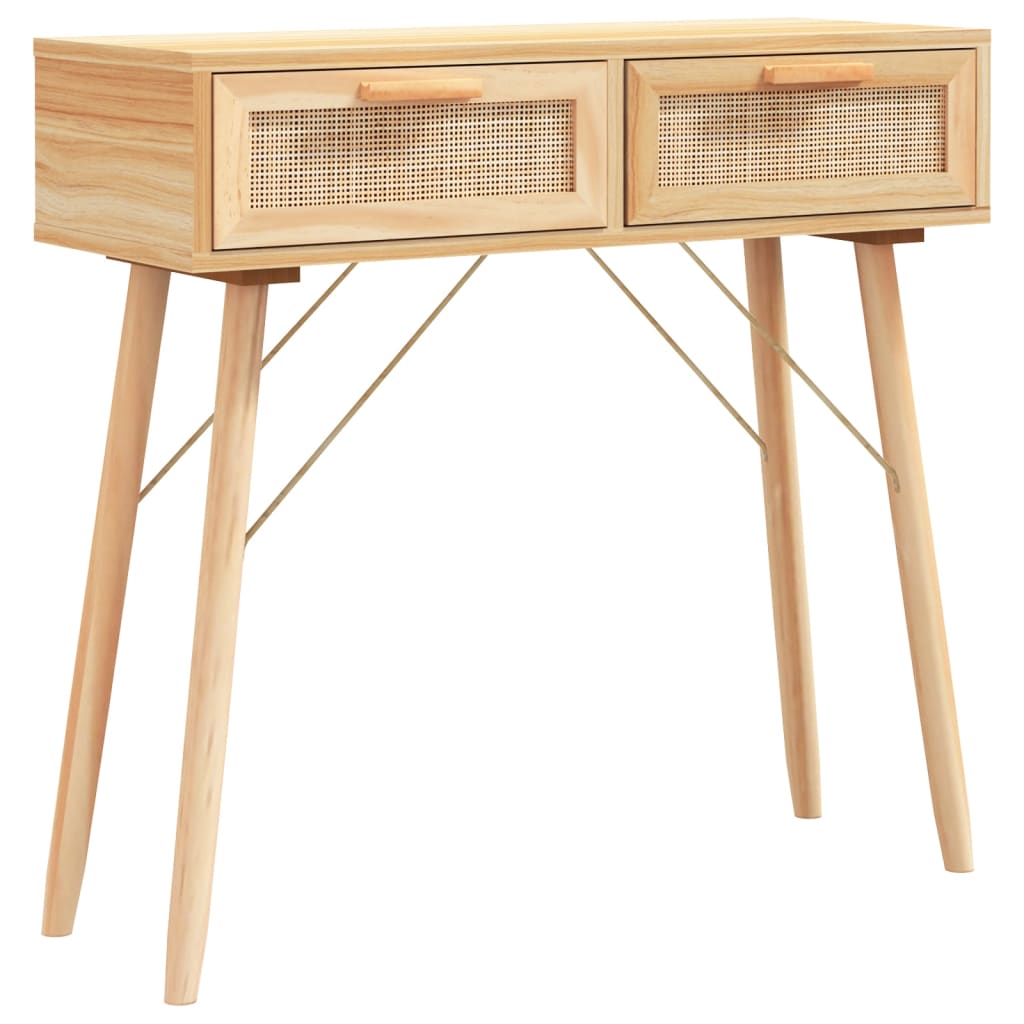 vidaXL Stolik konsolowy, brązowy, 80x30x75 cm, lita sosna i rattan
