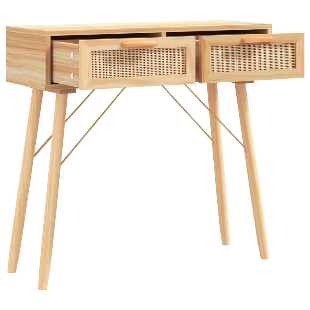 vidaXL Stolik konsolowy, brązowy, 80x30x75 cm, lita sosna i rattan