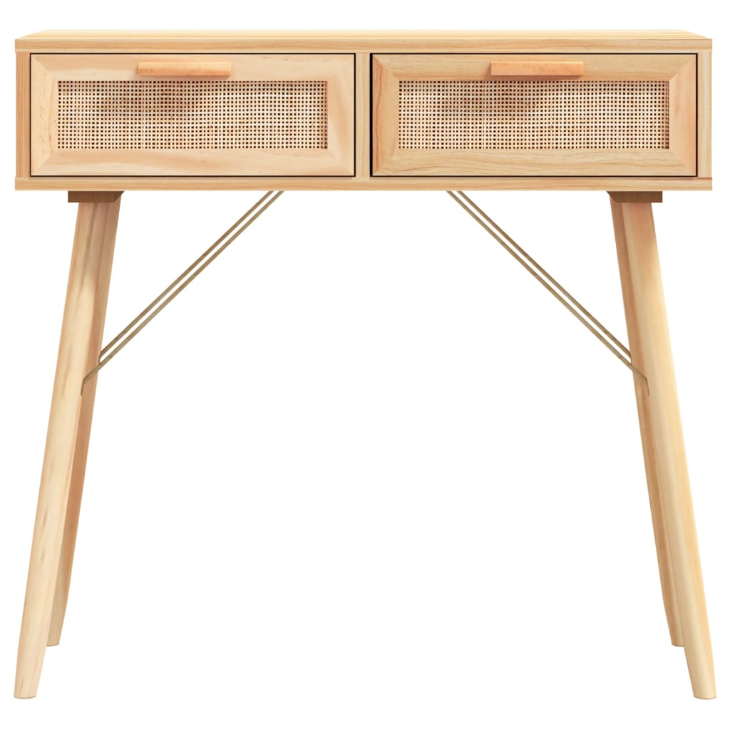 vidaXL Stolik konsolowy, brązowy, 80x30x75 cm, lita sosna i rattan