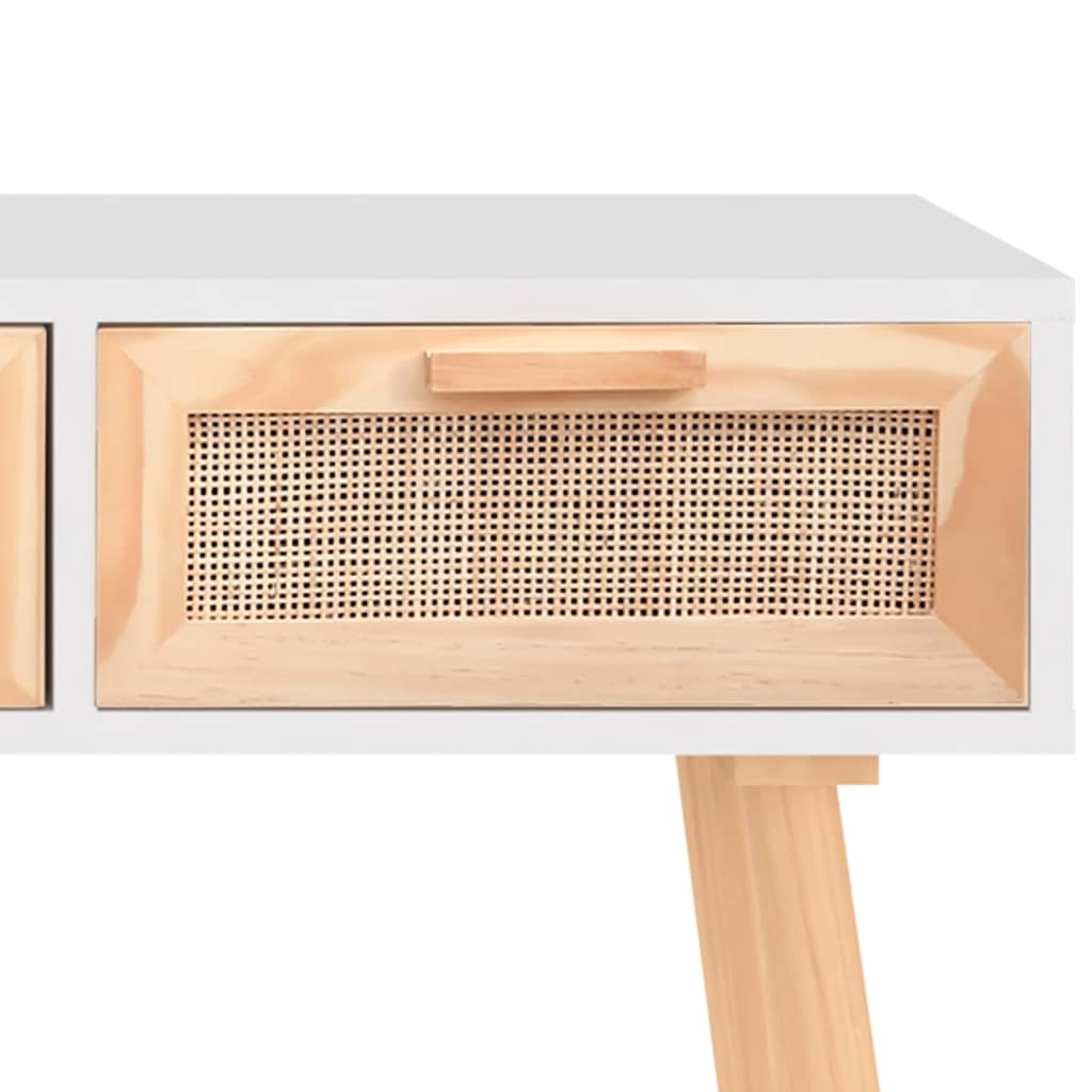 vidaXL Stolik konsolowy, biały, 105x30x75 cm, drewno sosnowe i rattan