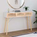 vidaXL Stolik konsolowy, biały, 105x30x75 cm, drewno sosnowe i rattan