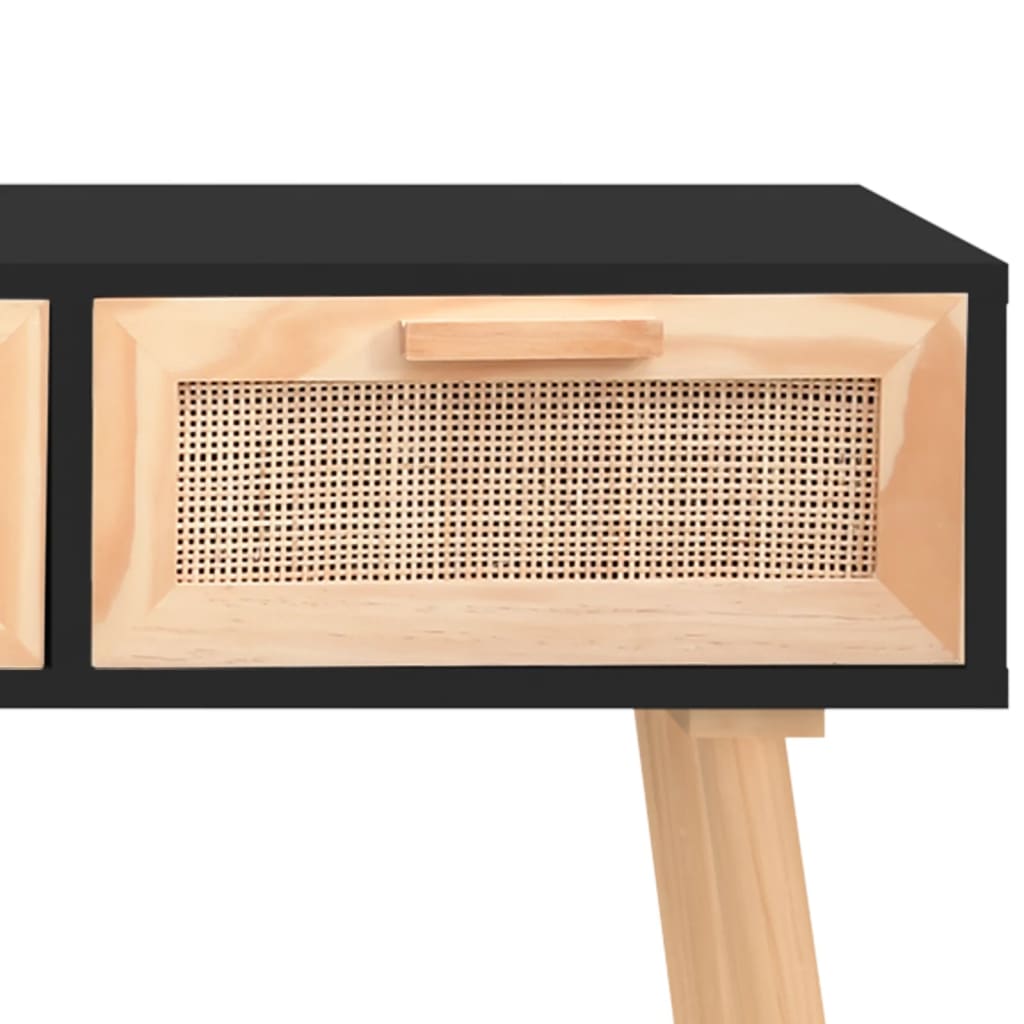 vidaXL Stolik konsolowy, czarny, 105x30x75 cm, drewno sosnowe i rattan