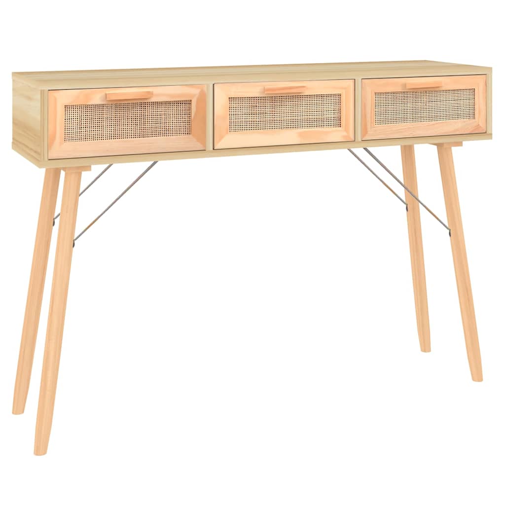 vidaXL Stolik konsolowy, brązowy, 105x30x75 cm, lita sosna i rattan