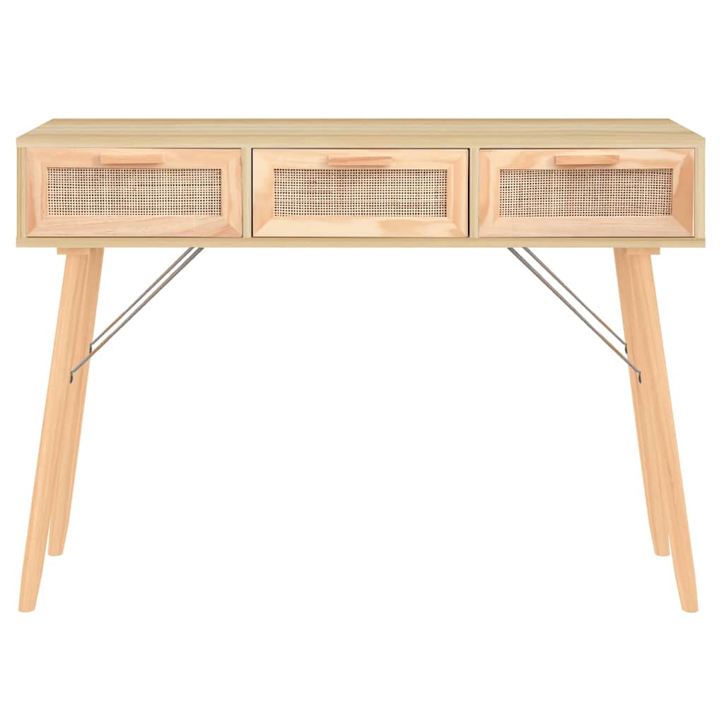 vidaXL Stolik konsolowy, brązowy, 105x30x75 cm, lita sosna i rattan