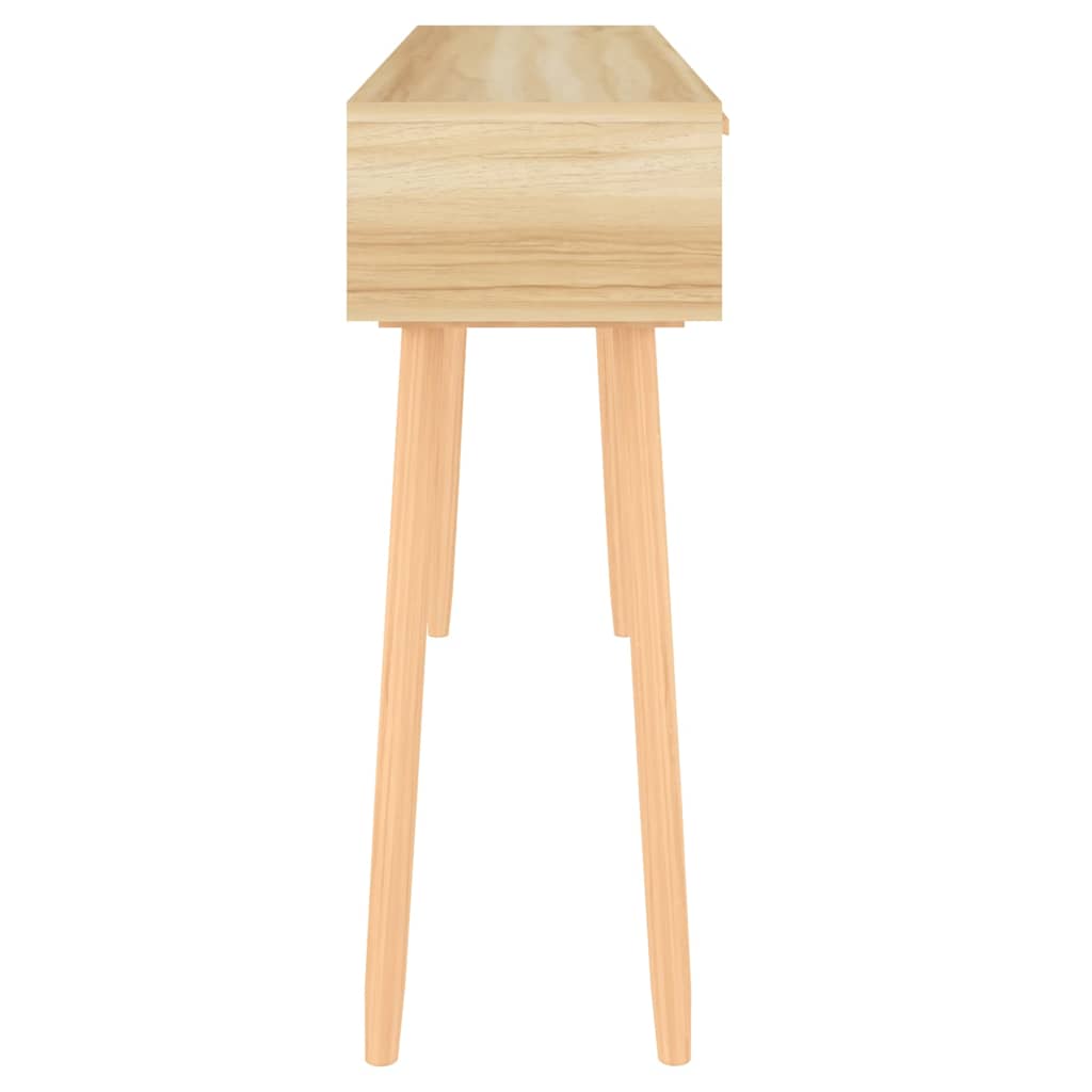 vidaXL Stolik konsolowy, brązowy, 105x30x75 cm, lita sosna i rattan