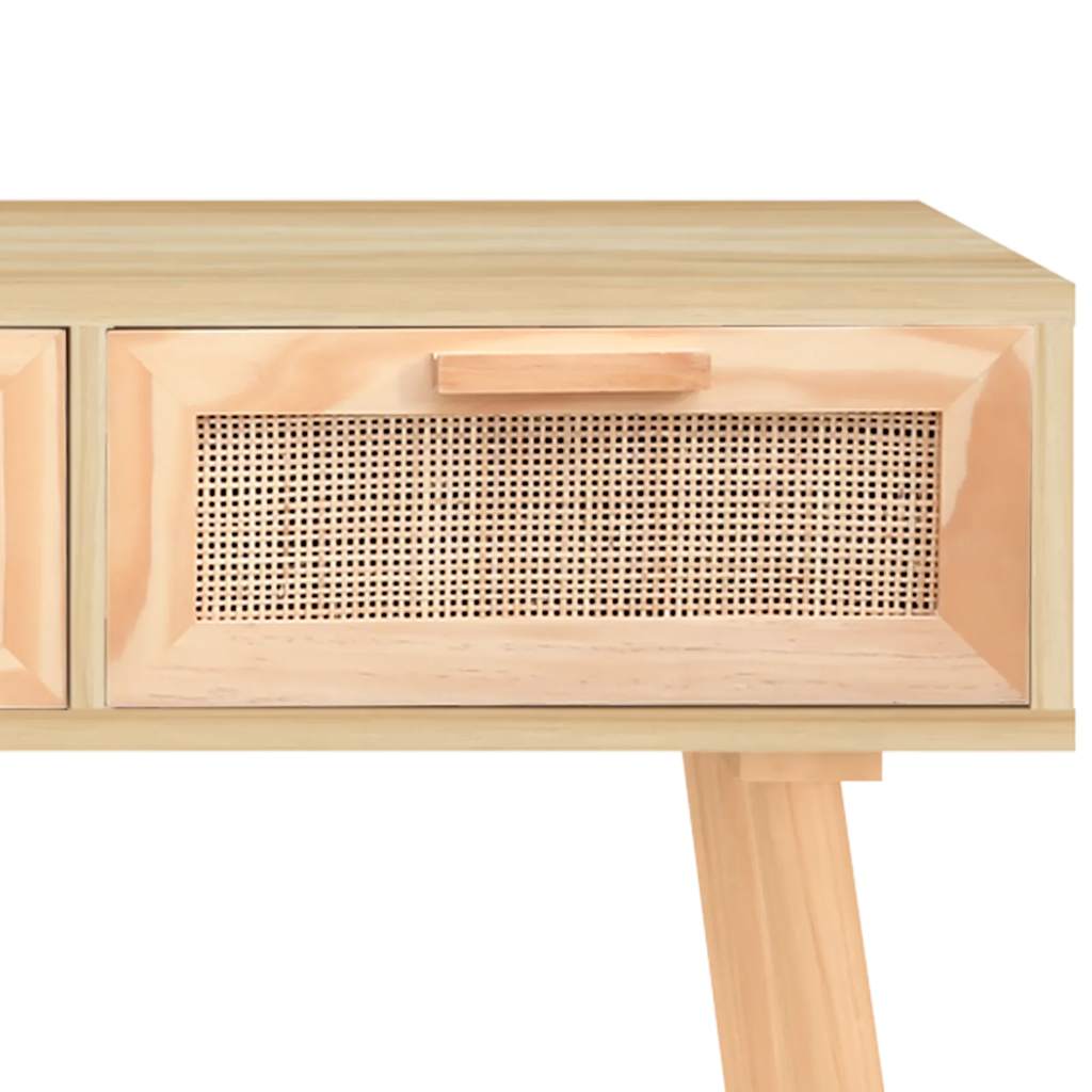 vidaXL Stolik konsolowy, brązowy, 105x30x75 cm, lita sosna i rattan