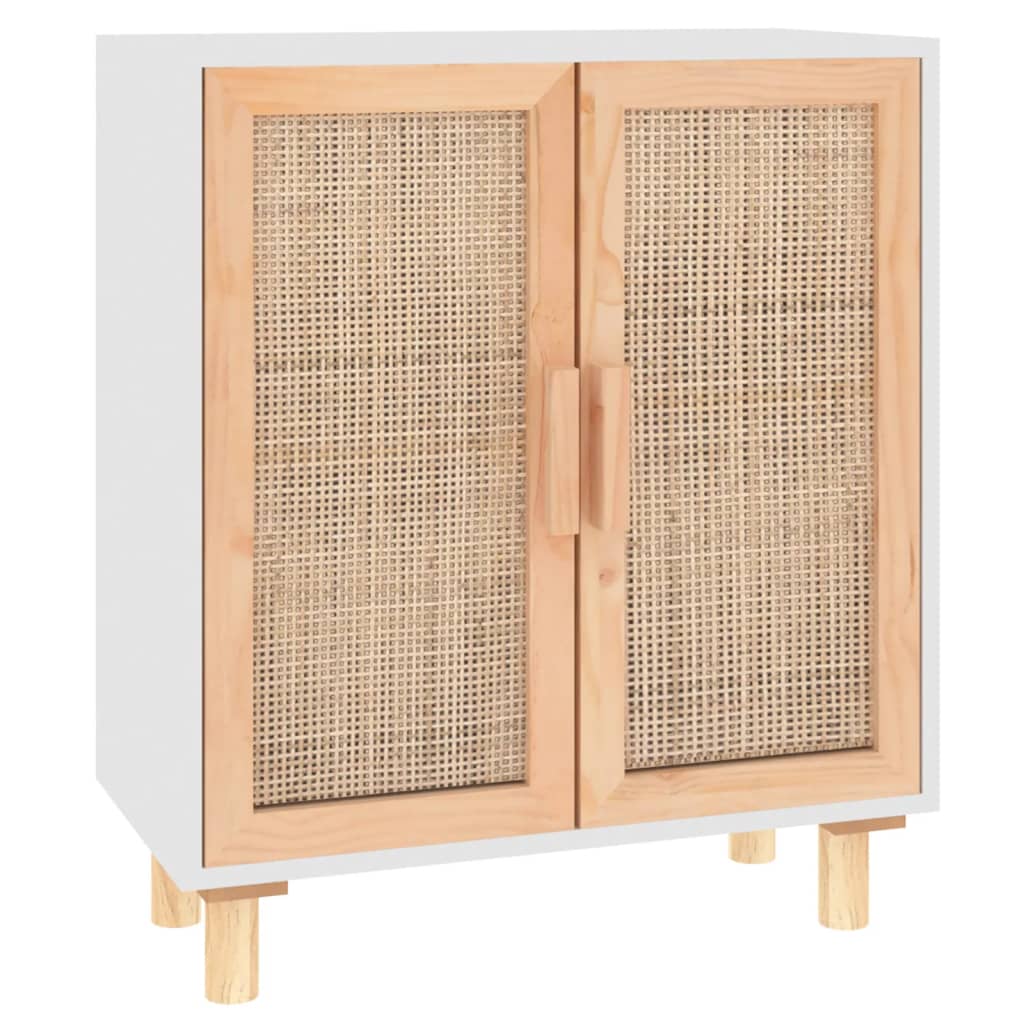 vidaXL Kredens, biały, 60x30x70 cm, lita sosna i naturalny rattan