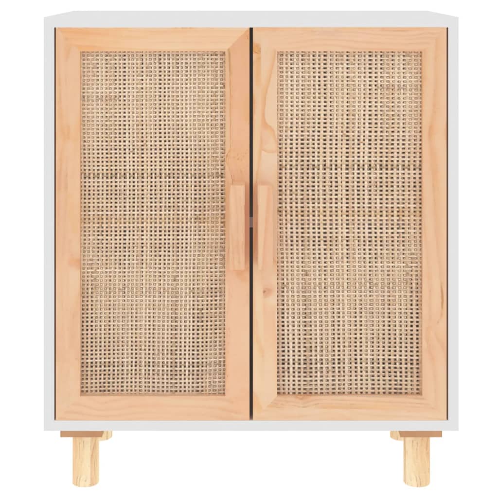 vidaXL Kredens, biały, 60x30x70 cm, lita sosna i naturalny rattan
