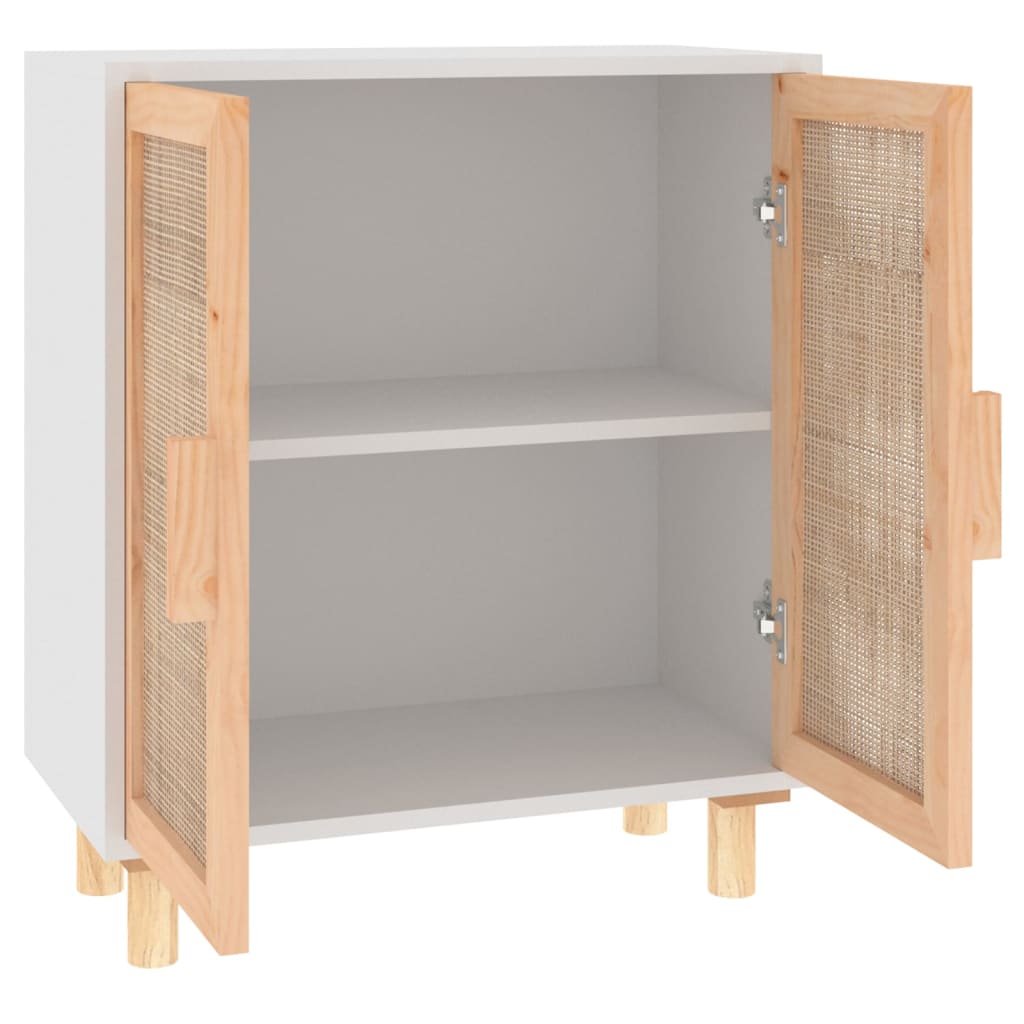 vidaXL Kredens, biały, 60x30x70 cm, lita sosna i naturalny rattan
