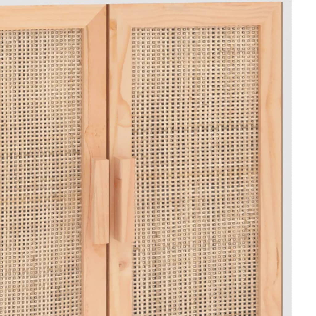 vidaXL Kredens, biały, 60x30x70 cm, lita sosna i naturalny rattan