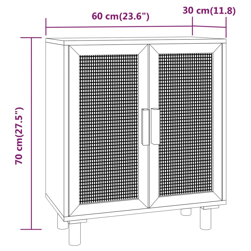vidaXL Kredens, biały, 60x30x70 cm, lita sosna i naturalny rattan