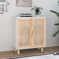 vidaXL Kredens, biały, 60x30x70 cm, lita sosna i naturalny rattan