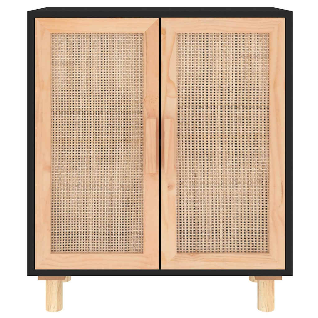 vidaXL Komoda, czarna, 60x30x70 cm, lita sosna i naturalny rattan