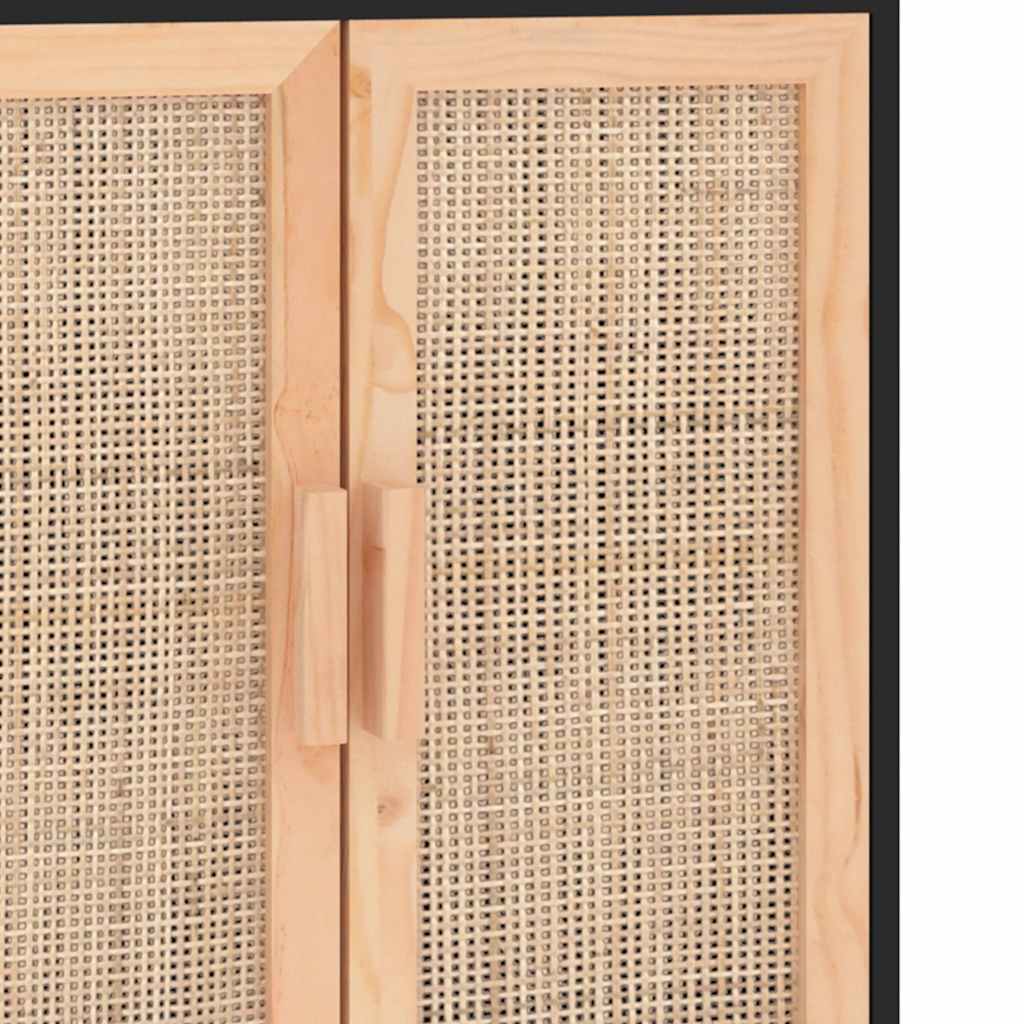 vidaXL Komoda, czarna, 60x30x70 cm, lita sosna i naturalny rattan
