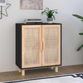 vidaXL Komoda, czarna, 60x30x70 cm, lita sosna i naturalny rattan