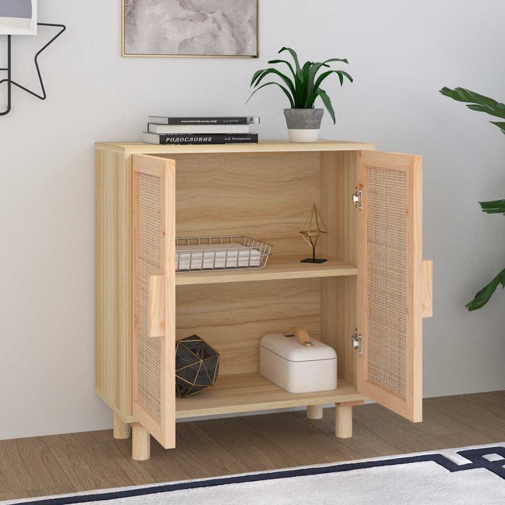 vidaXL Kredens, brązowa, 60x30x70 cm, lita sosna i naturalny rattan