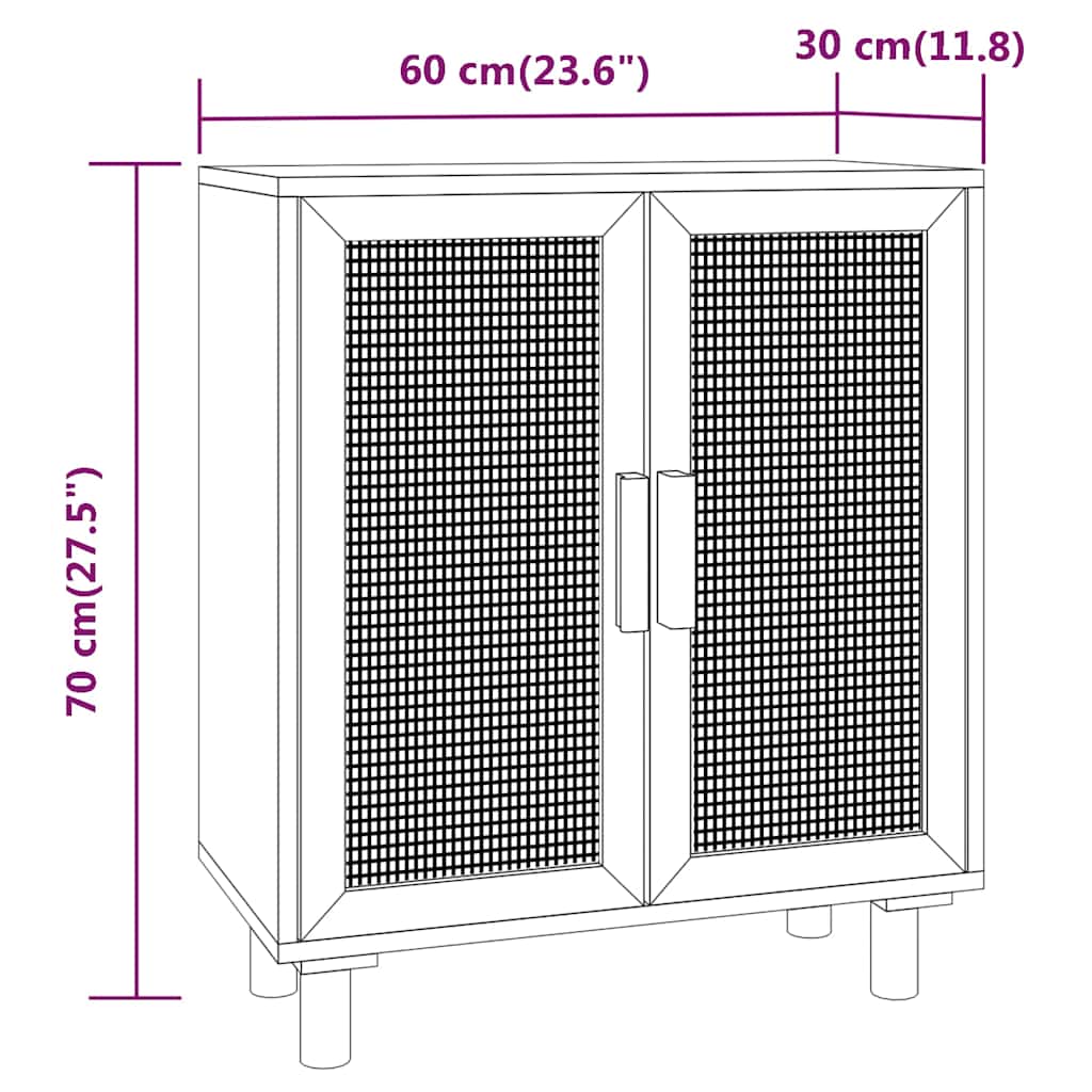 vidaXL Kredens, brązowa, 60x30x70 cm, lita sosna i naturalny rattan