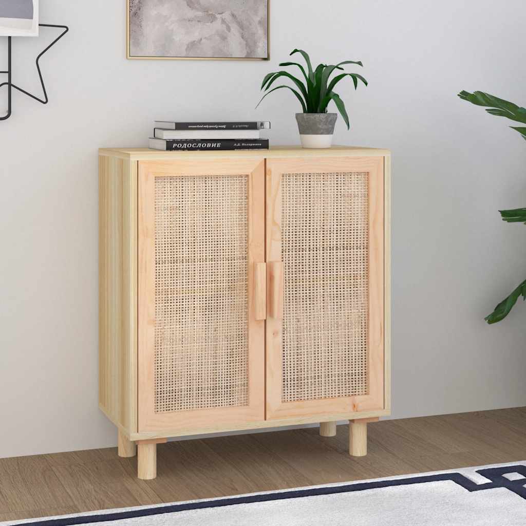 vidaXL Kredens, brązowa, 60x30x70 cm, lita sosna i naturalny rattan