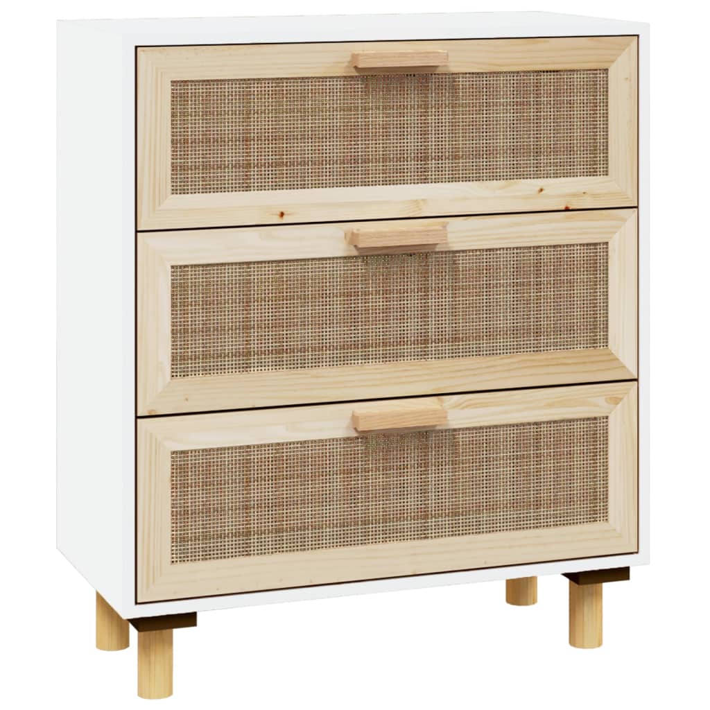 vidaXL Kredens, biały, 60x30x70 cm, lita sosna i naturalny rattan