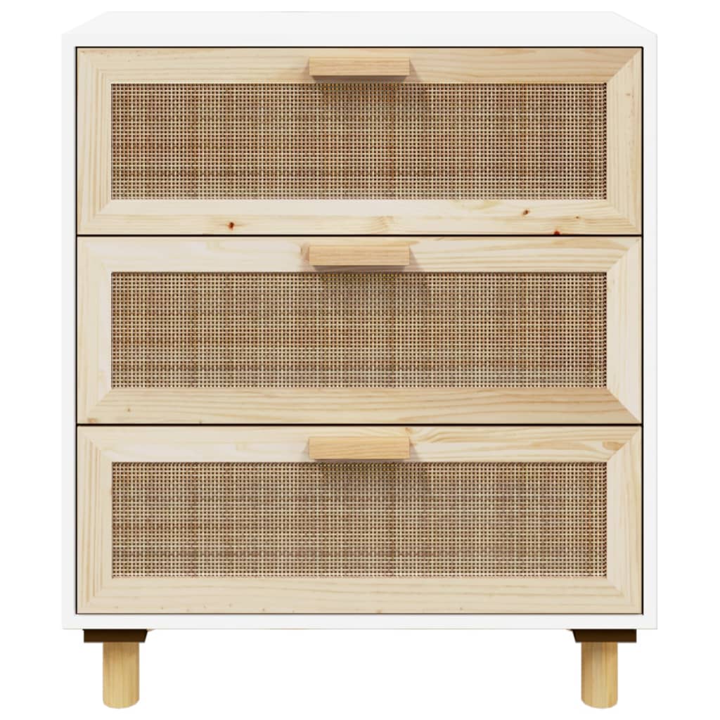 vidaXL Kredens, biały, 60x30x70 cm, lita sosna i naturalny rattan