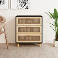vidaXL Komoda, czarna, 60x30x70 cm, lita sosna i naturalny rattan