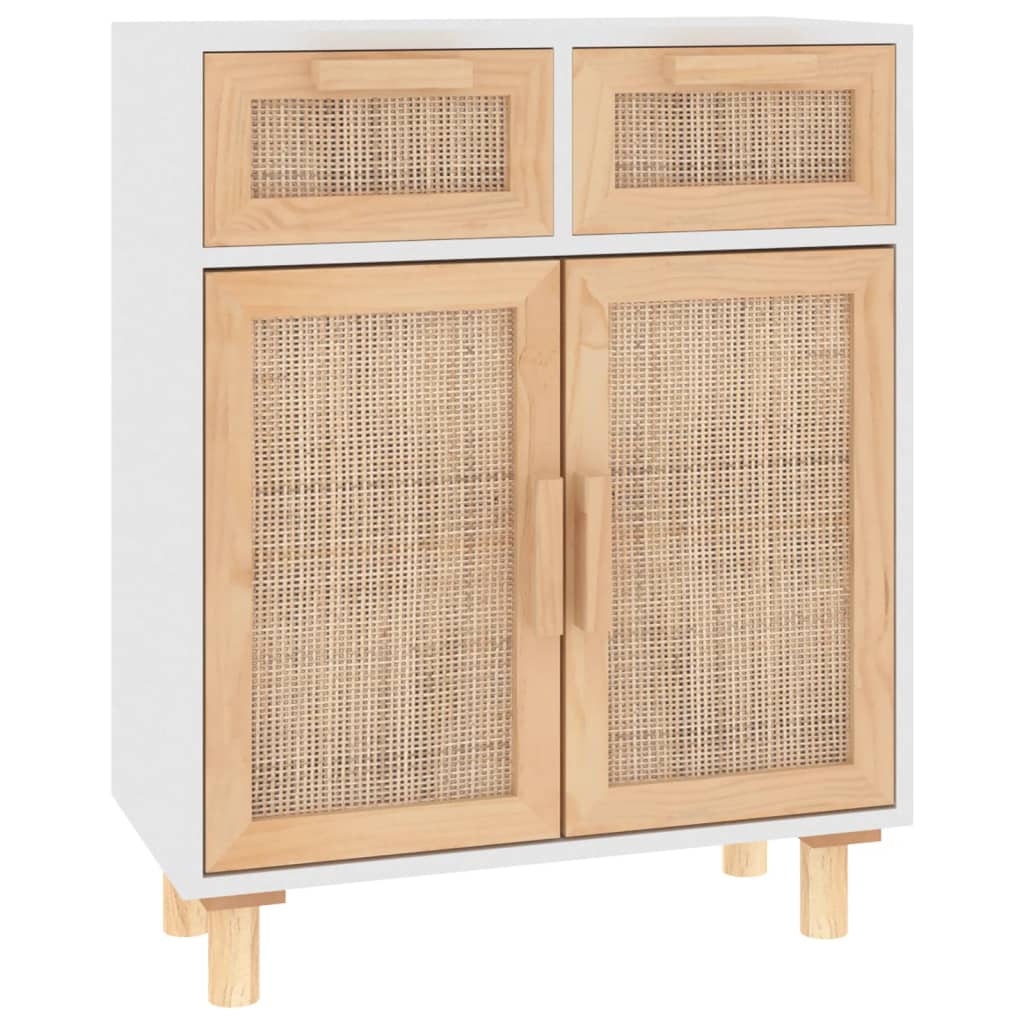 vidaXL Szafka, biała, 60x30x75 cm, lita sosna i naturalny rattan