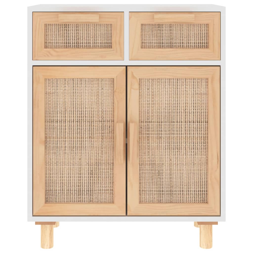 vidaXL Szafka, biała, 60x30x75 cm, lita sosna i naturalny rattan