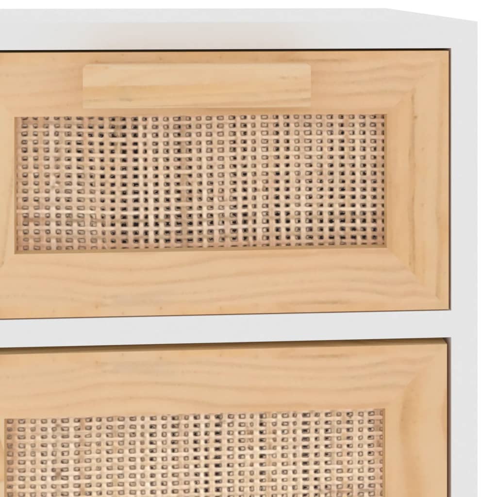 vidaXL Szafka, biała, 60x30x75 cm, lita sosna i naturalny rattan