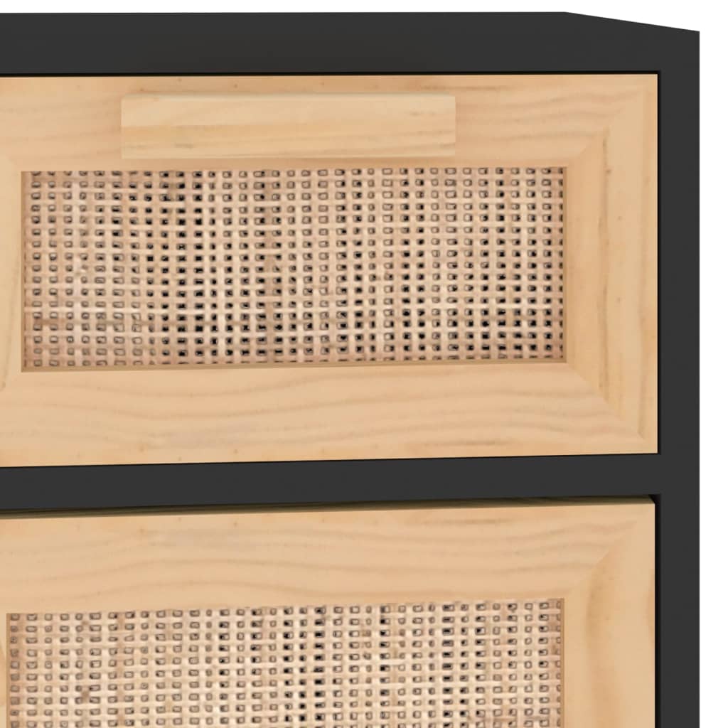 vidaXL Komoda, czarna, 60x30x75 cm, lita sosna i naturalny rattan