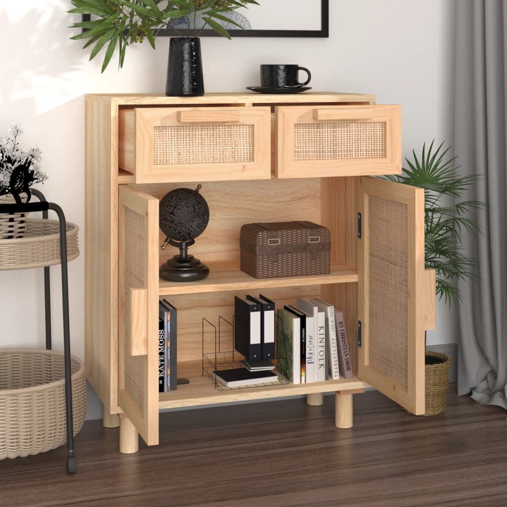 vidaXL Szafka, brązowa, 60x30x75 cm, lita sosna i naturalny rattan