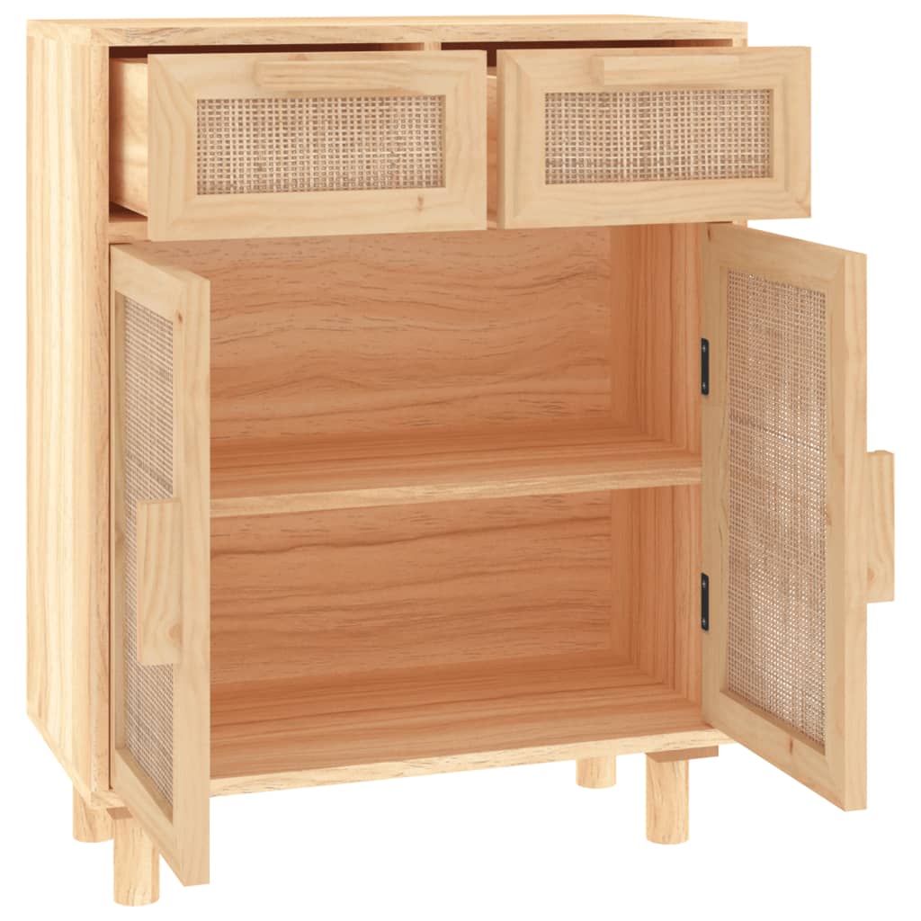 vidaXL Szafka, brązowa, 60x30x75 cm, lita sosna i naturalny rattan