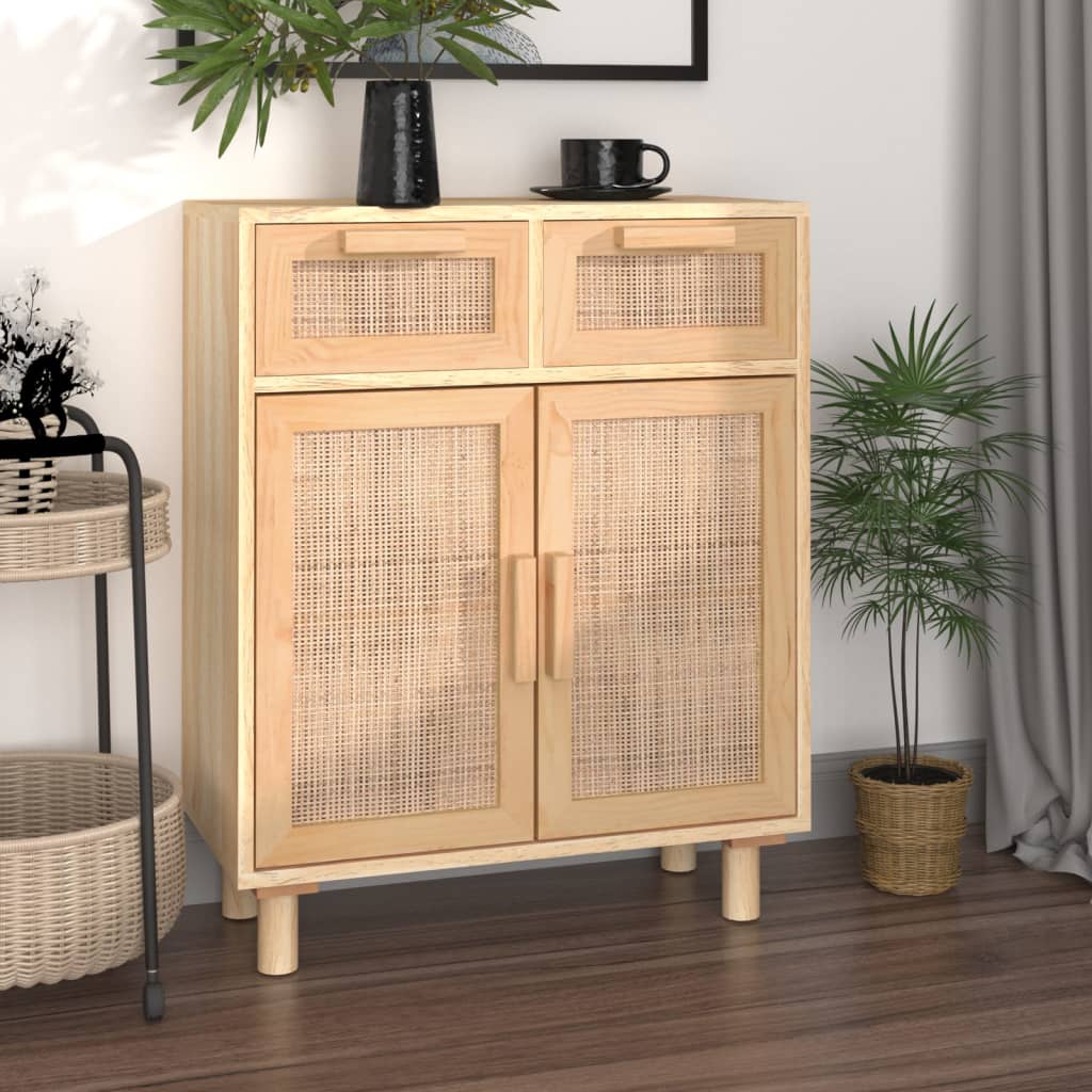 vidaXL Szafka, brązowa, 60x30x75 cm, lita sosna i naturalny rattan