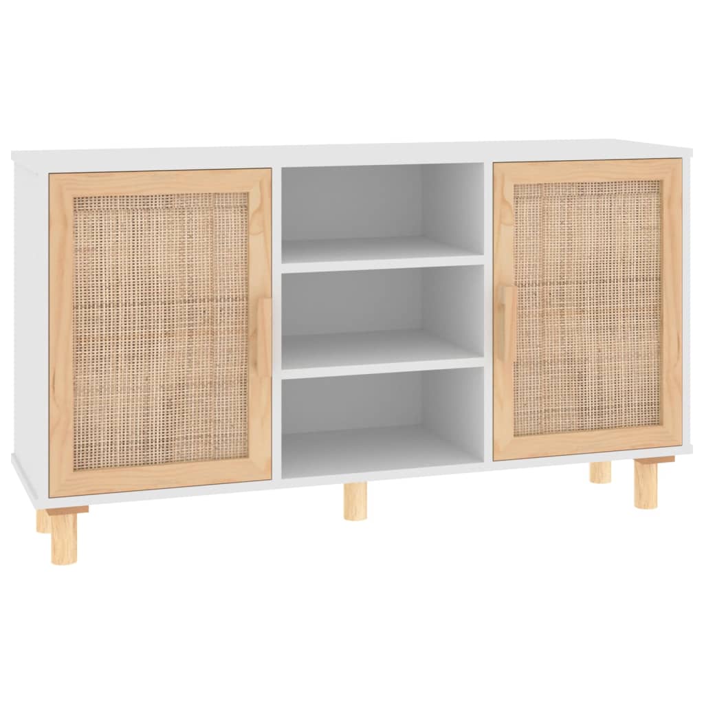 vidaXL Kredens, biały, 105x30x60 cm, lita sosna i naturalny rattan