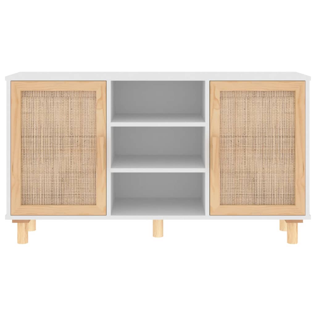 vidaXL Kredens, biały, 105x30x60 cm, lita sosna i naturalny rattan