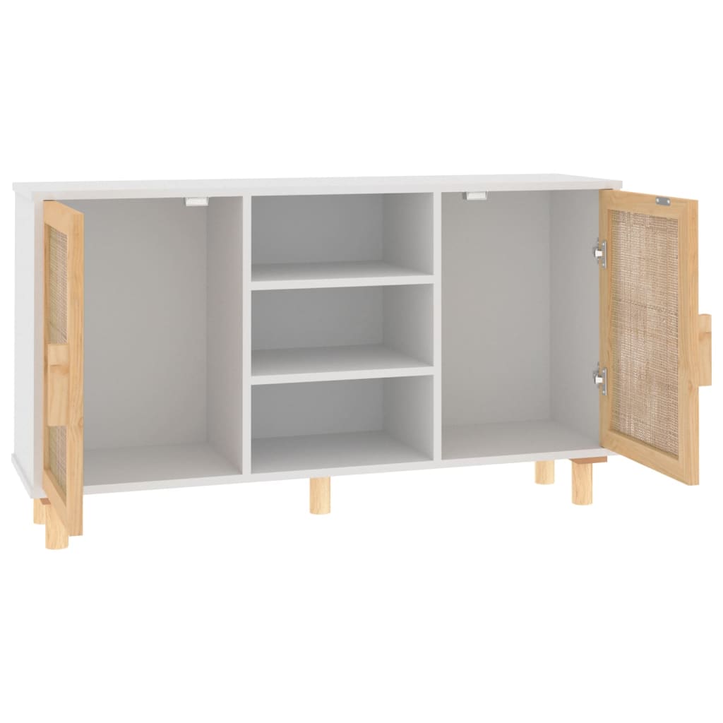 vidaXL Kredens, biały, 105x30x60 cm, lita sosna i naturalny rattan